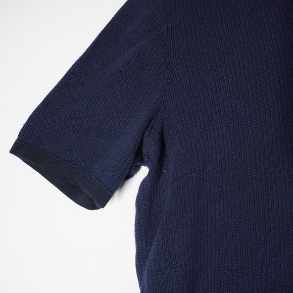 Rag Bone Men Navy Blue Ribbed Knit Short Sleeve Polo Shirt Size M Preppy Europe - Picture 3 of 9